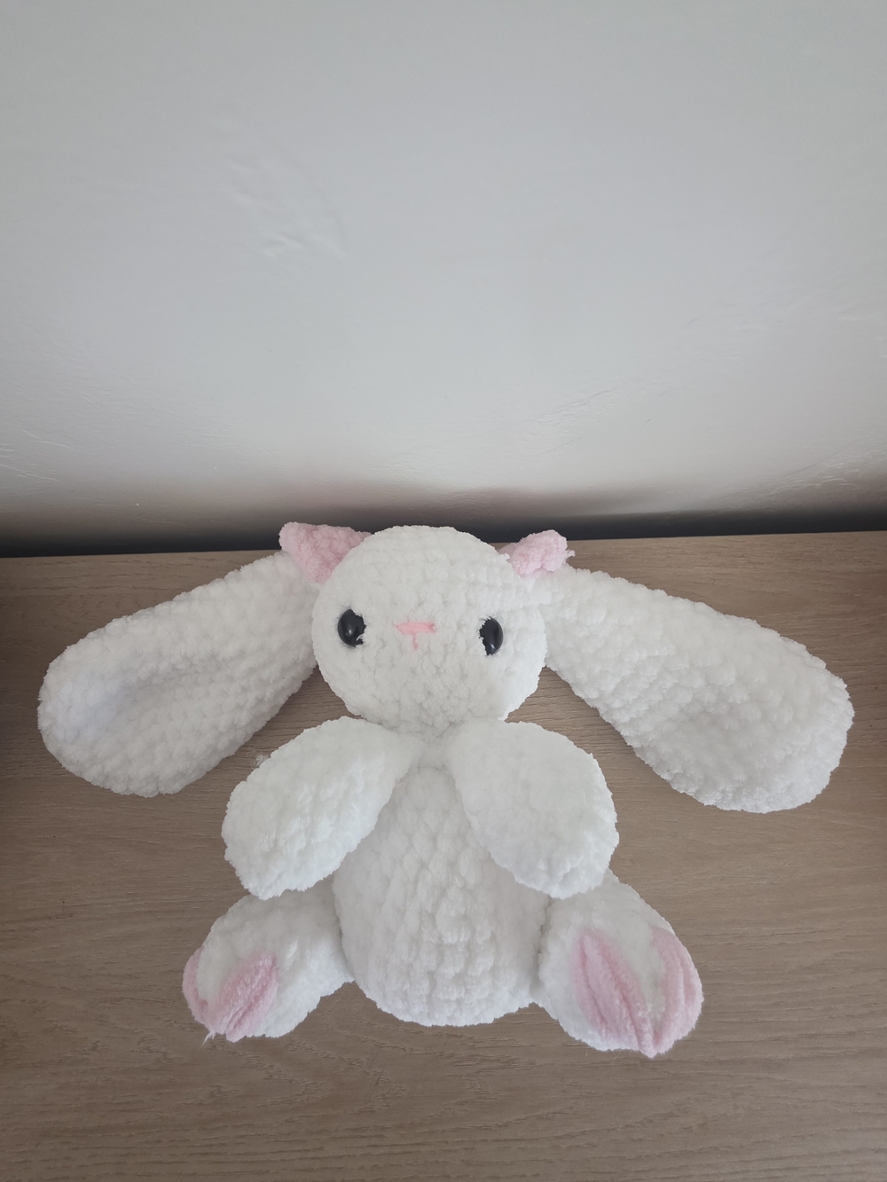 Hand Made Crochet Bunny White & Pink Bunny Plushie Toy - Picture 4 of 4